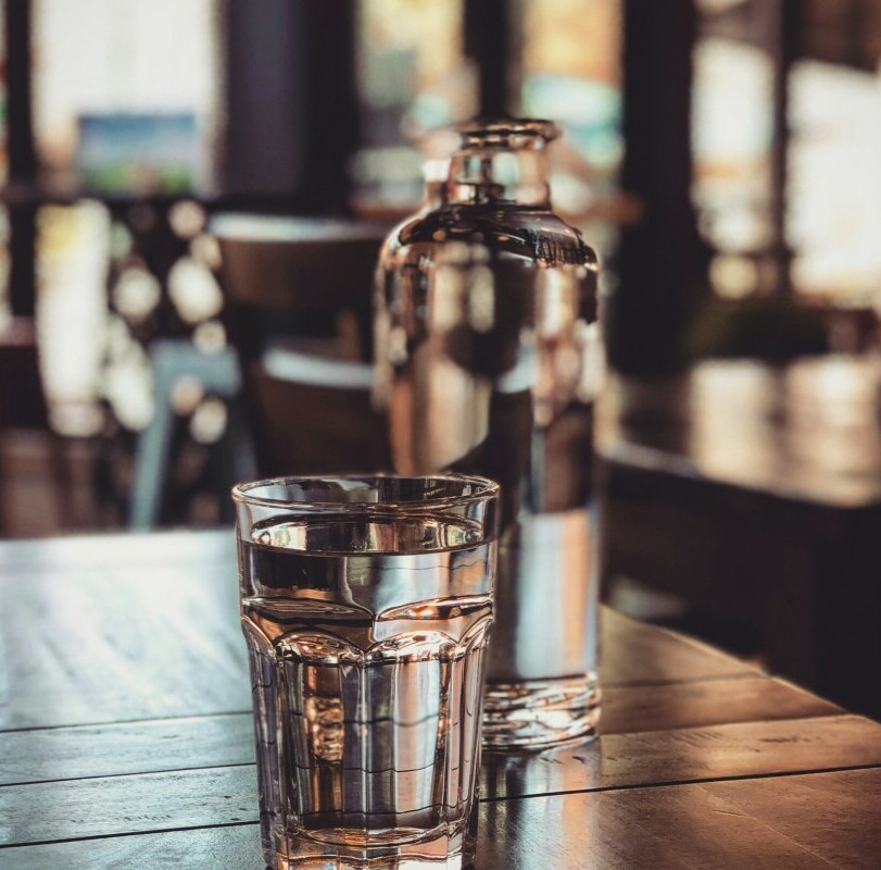 glass of water on a table